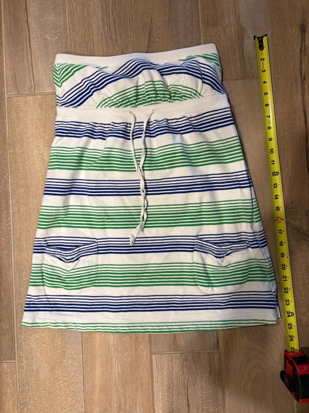 Old Navy White Knit sleeveless dress with Draw Sting and Green and blue Stripes